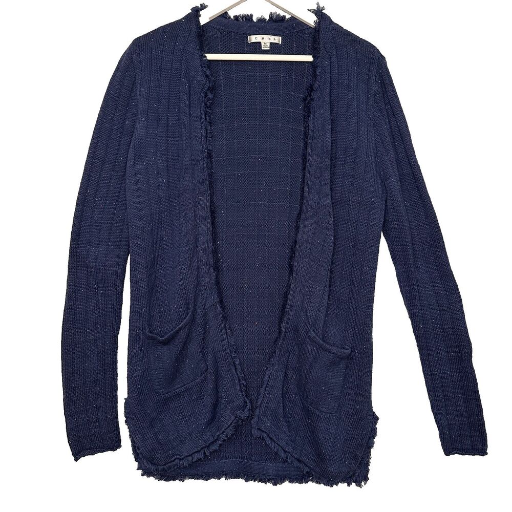 Cabi Duchess Confetti Fringe Trim Hook Font Cardigan Sweater #181 Medium